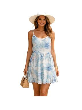 Valentina Naldi Blue Teal Tropical Floral Linen Dress | Small | Made in Italy